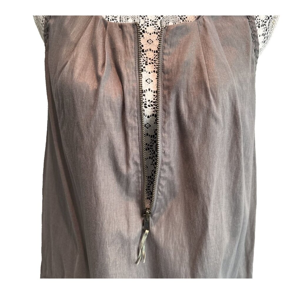 Truly By Part‎ Two Dress size12 Gray/Gold shiny Cotton peasant  Mini Pocket Zip - Picture 8 of 15